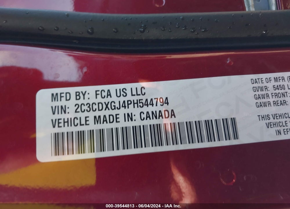 2023 DODGE CHARGER SCAT PACK WIDEBODY VIN: 2C3CDXGJ4PH544794