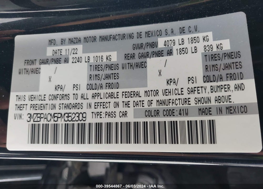 2023 MAZDA 3 2.5 S PREFERRED VIN: 3MZBPACM5PM352309