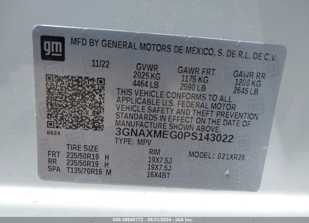 2023 CHEVROLET EQUINOX FWD RS VIN: 3GNAXMEG0PS143022