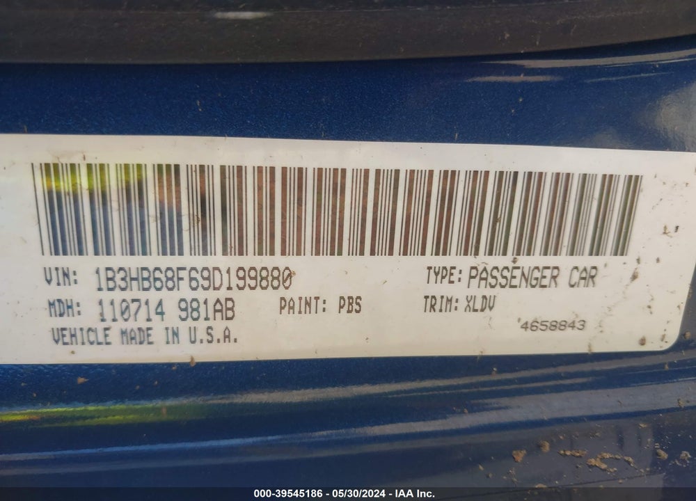 2009 DODGE CALIBER VIN: 1B3HB68F69D199880