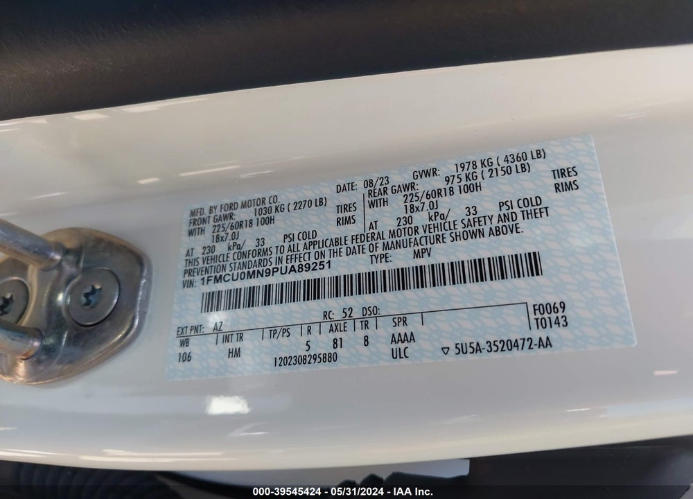 2023 FORD ESCAPE ST LINE VIN: 1FMCU0MN9PUA89251