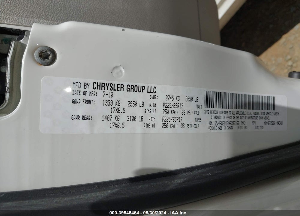 2010 VOLKSWAGEN ROUTAN SE VIN: 2V4RW3D17AR393163