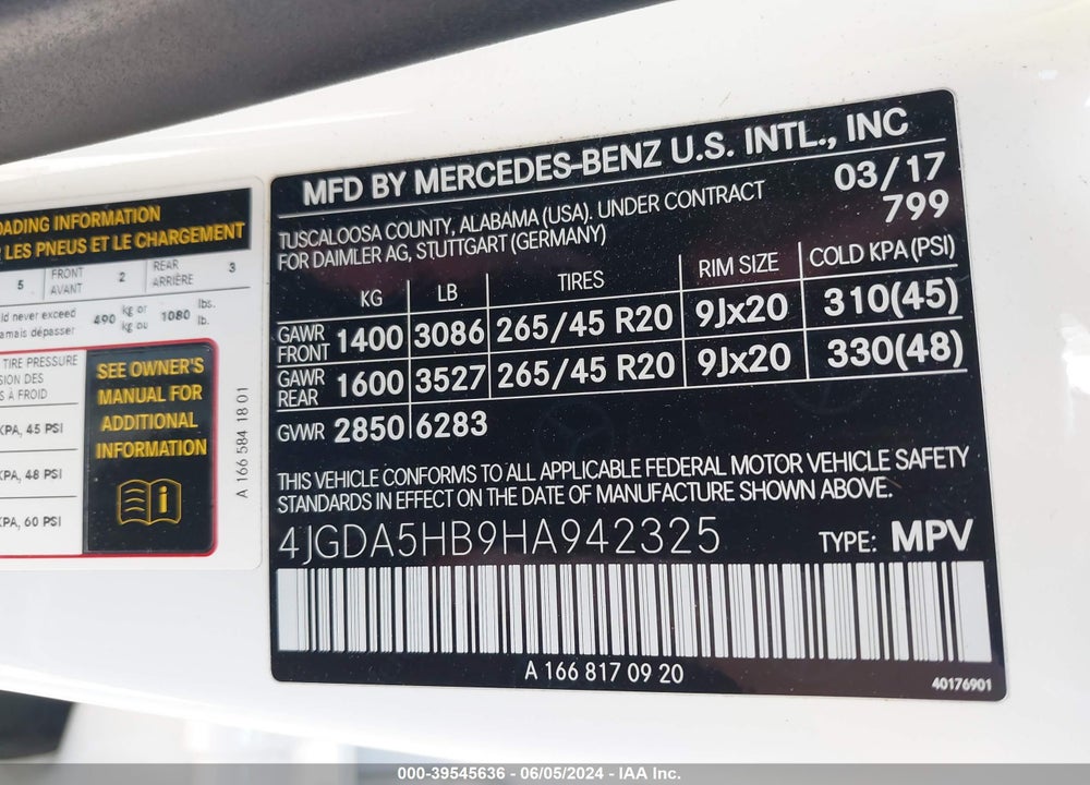 2017 MERCEDES-BENZ GLE 350 4MATIC VIN: 4JGDA5HB9HA942325