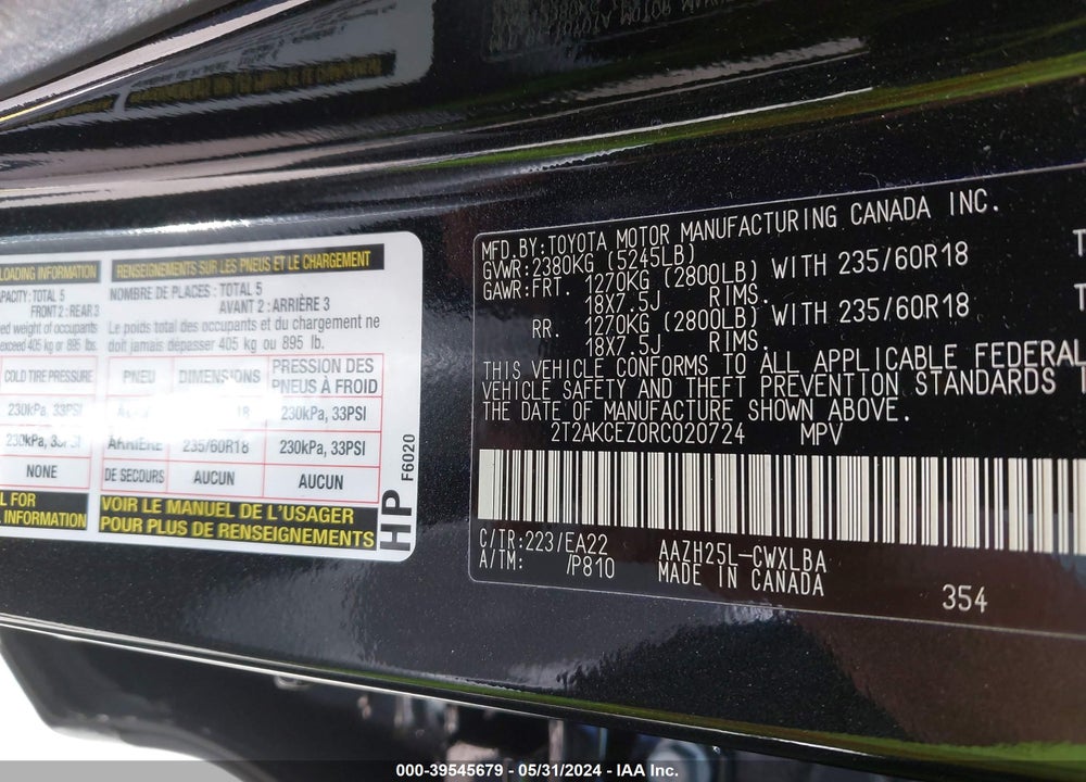 2024 LEXUS NX 350H VIN: 2T2AKCEZ0RC020724