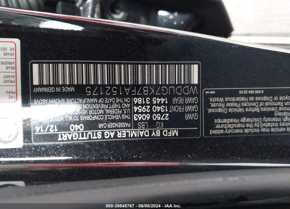 2015 MERCEDES-BENZ S 65 AMG VIN: WDDUG7KB7FA152175