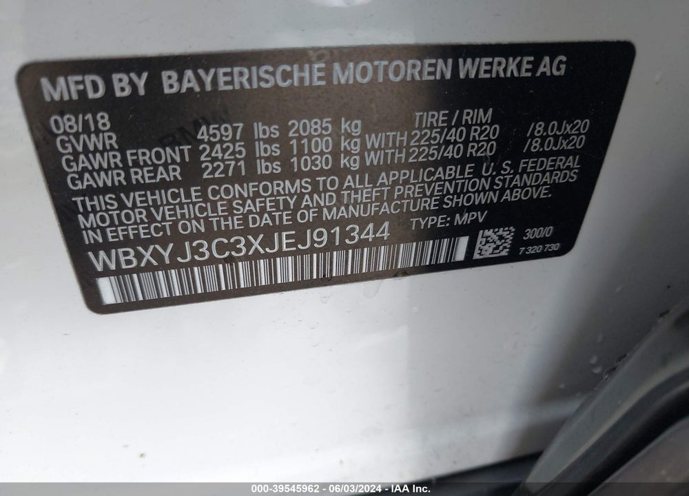 2018 BMW X2 SDRIVE28I VIN: WBXYJ3C3XJEJ91344
