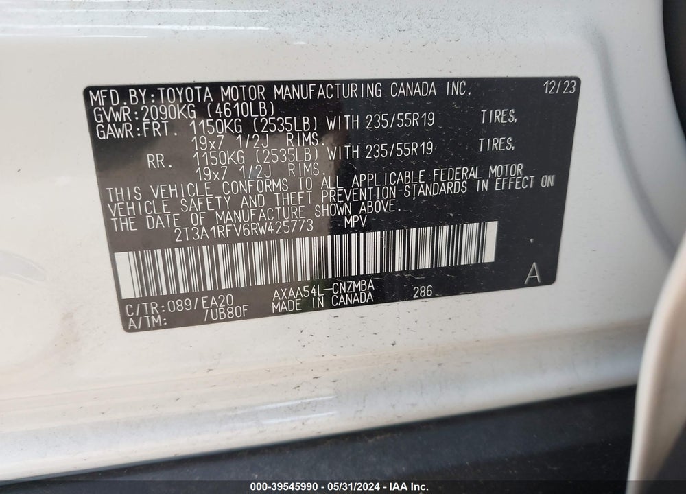 2024 TOYOTA RAV4 XLE PREMIUM VIN: 2T3A1RFV6RW425773