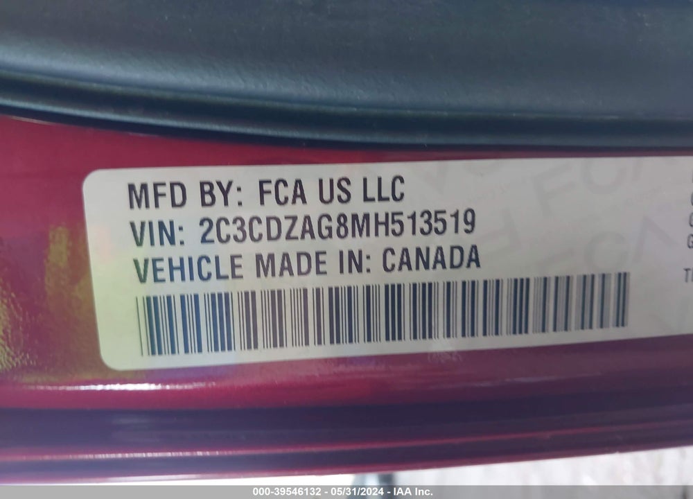 2021 DODGE CHALLENGER SXT VIN: 2C3CDZAG8MH513519