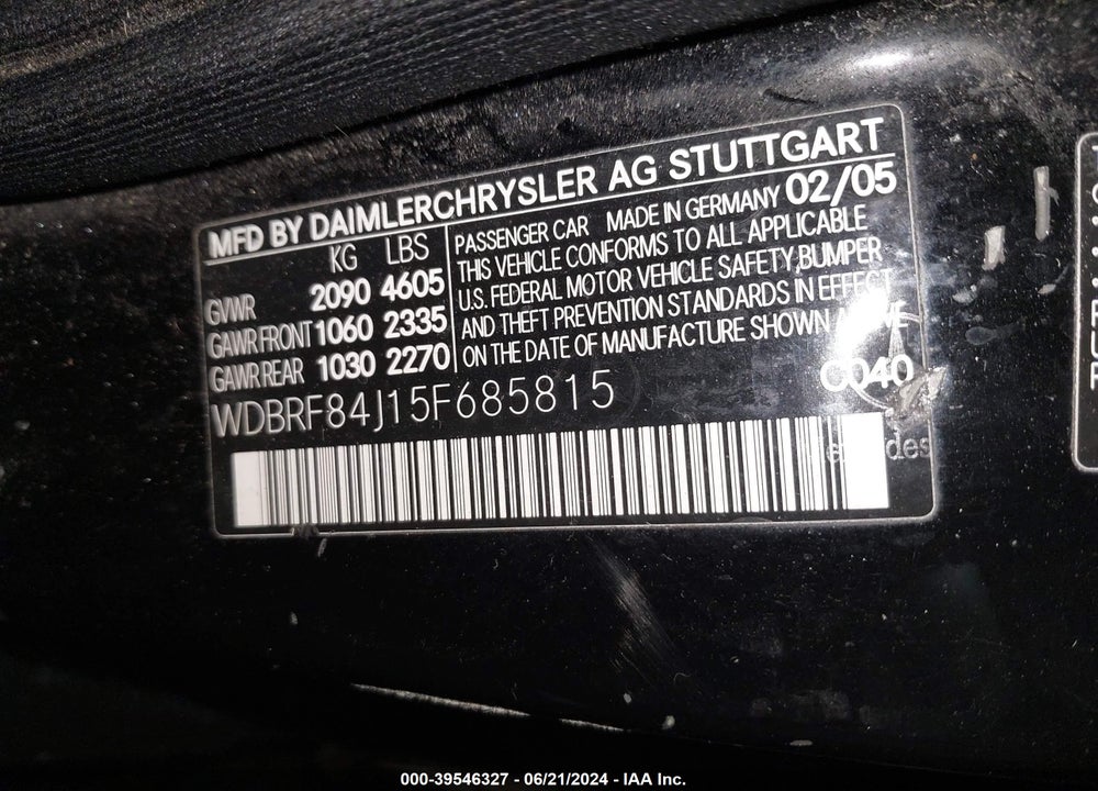 2005 MERCEDES-BENZ C 320 LUXURY 4MATIC VIN: WDBRF84J15F685815