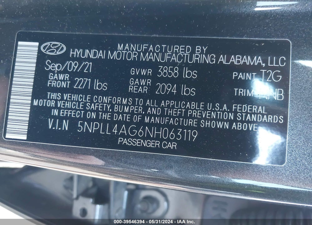 2022 HYUNDAI ELANTRA SE VIN: 5NPLL4AG6NH063119