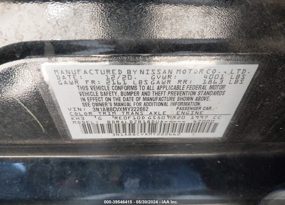2021 NISSAN SENTRA VIN: 3N1AB8CVXMY222662