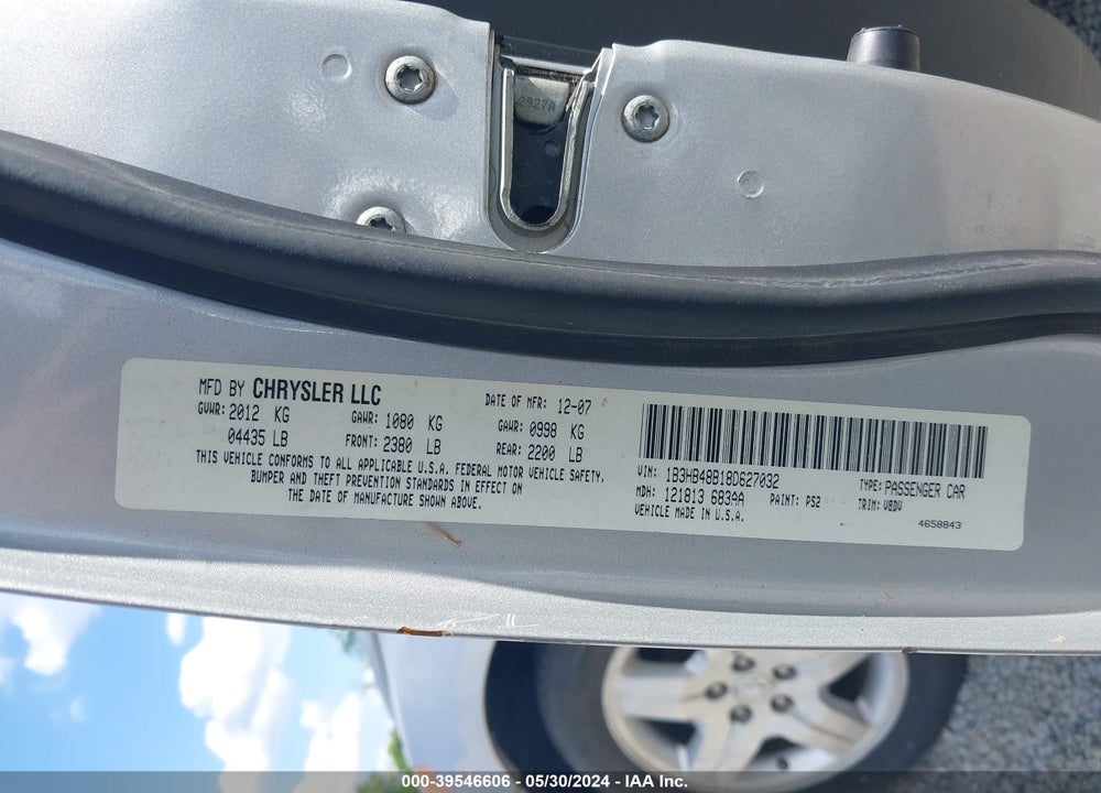 2008 DODGE CALIBER SXT VIN: 1B3HB48B18D627032