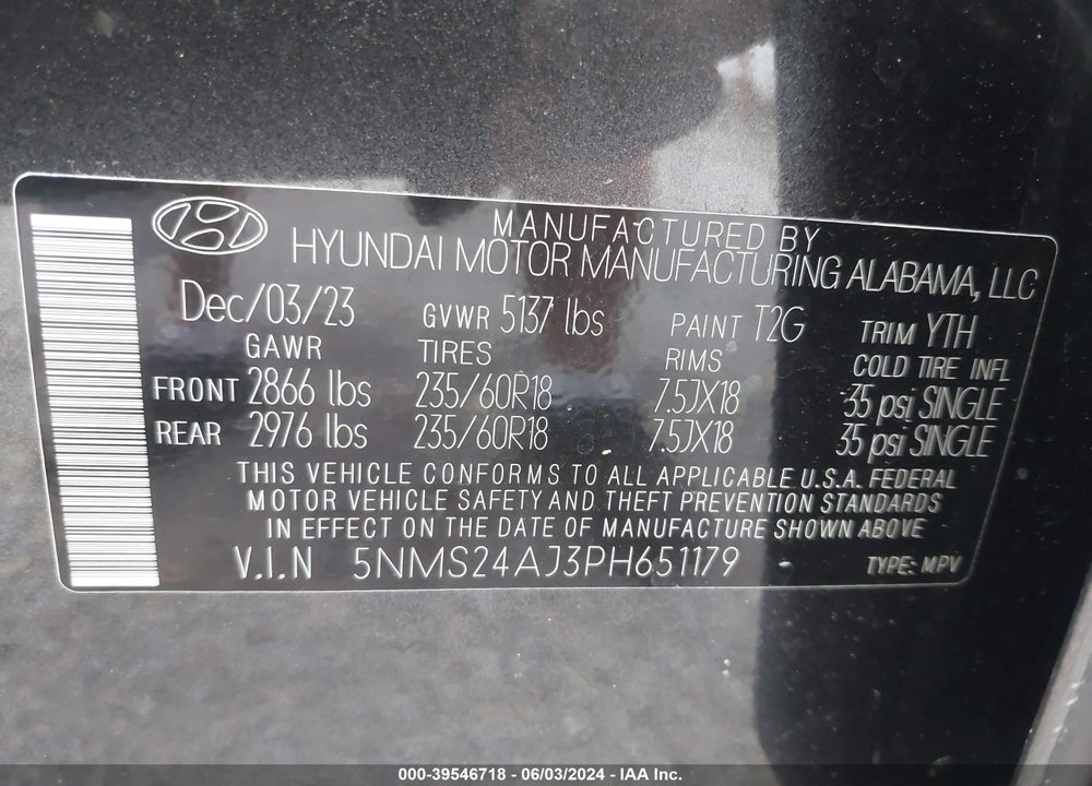 2023 HYUNDAI SANTA FE SEL VIN: 5NMS24AJ3PH651179