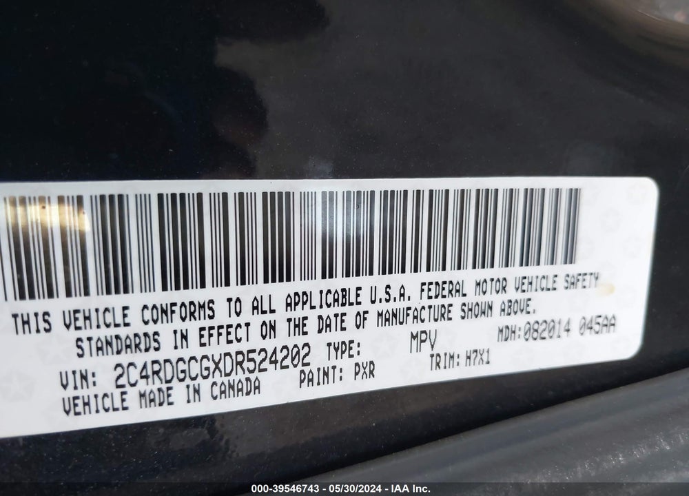 2013 DODGE GRAND CARAVAN SXT VIN: 2C4RDGCGXDR524202