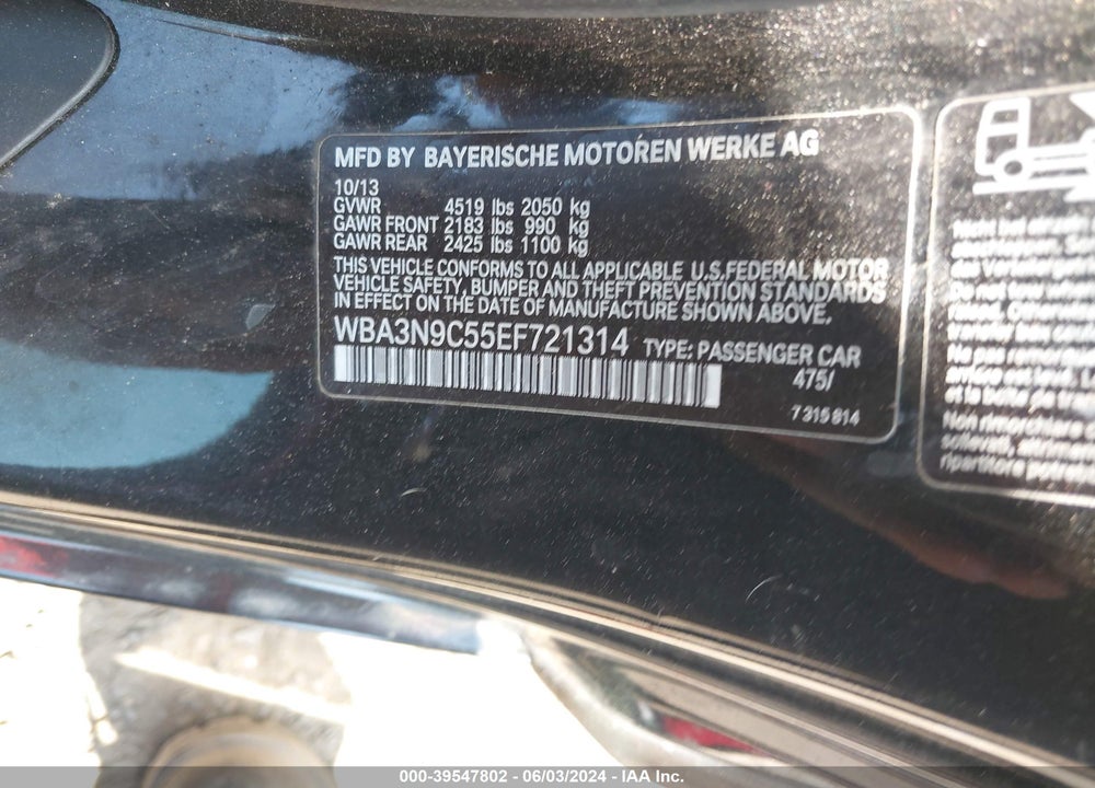 2014 BMW 428I XDRIVE VIN: WBA3N9C55EF721314