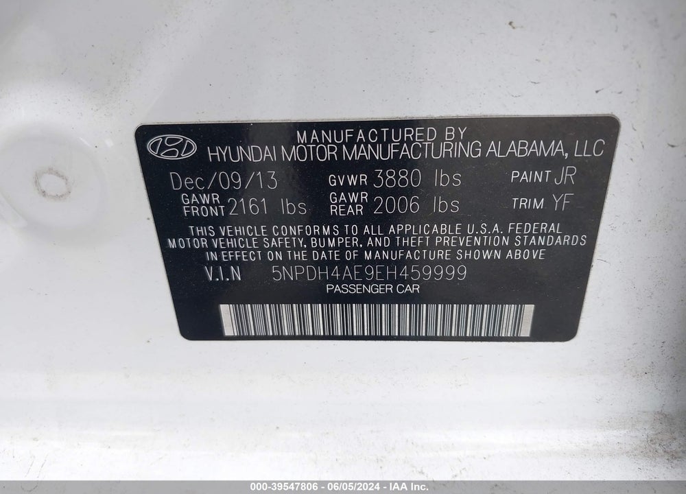 2014 HYUNDAI ELANTRA LIMITED VIN: 5NPDH4AE9EH459999