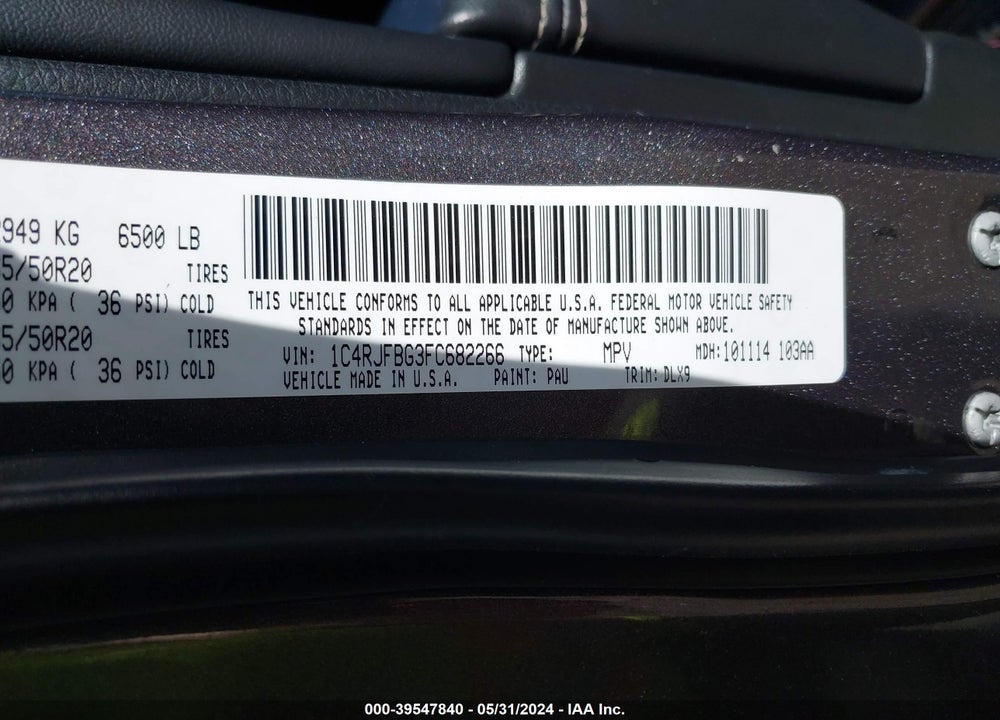 2015 CHEROKEE JEEP GRAND  LIMITED VIN: 1C4RJFBG3FC682266