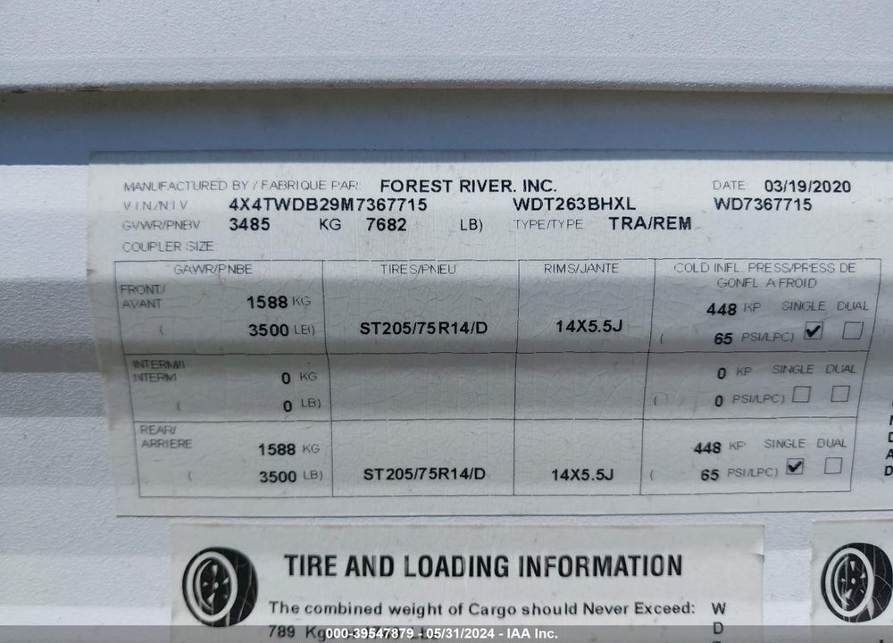 2021 WILDWOOD X-LITE 263BHXL VIN: 4X4TWDB29M7367715