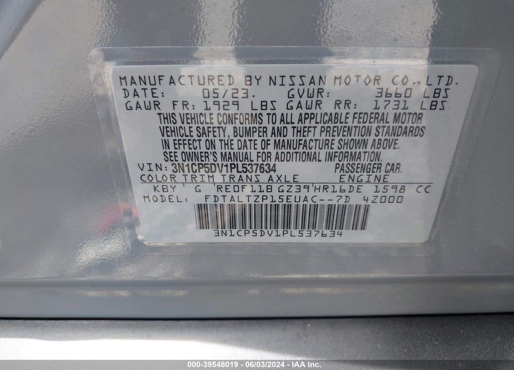 2023 NISSAN KICKS SR XTRONIC CVT VIN: 3N1CP5DV1PL537634