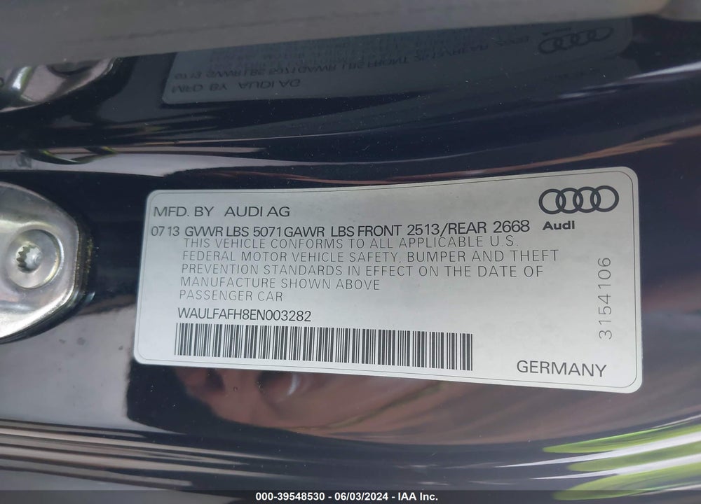 2014 AUDI A5 2.0T PREMIUM VIN: WAULFAFH8EN003282