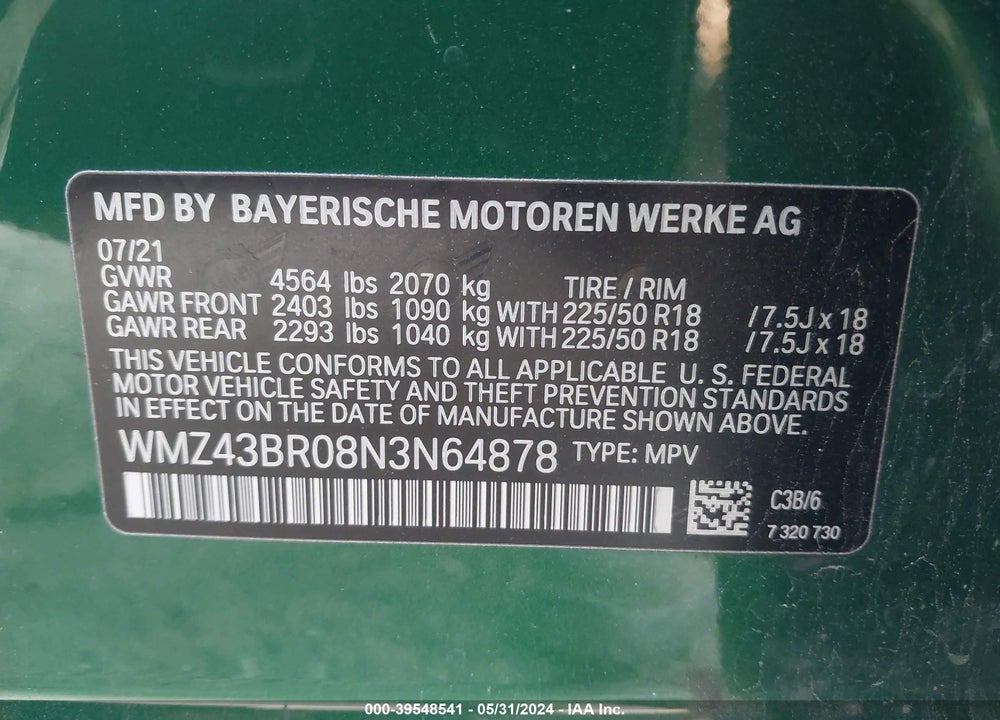2022 MINI COUNTRYMAN COOPER VIN: WMZ43BR08N3N64878