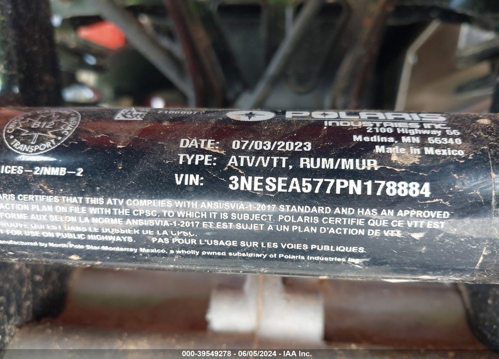 2023 POLARIS SPORTSMAN VIN: 3NESEA577PN178884