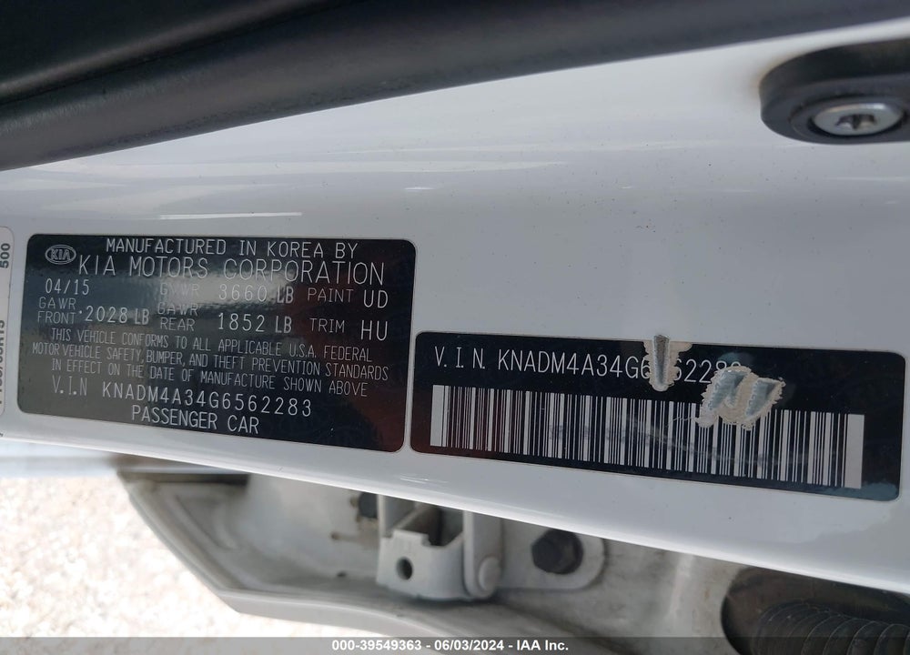 2016 KIA RIO LX VIN: KNADM4A34G6562283