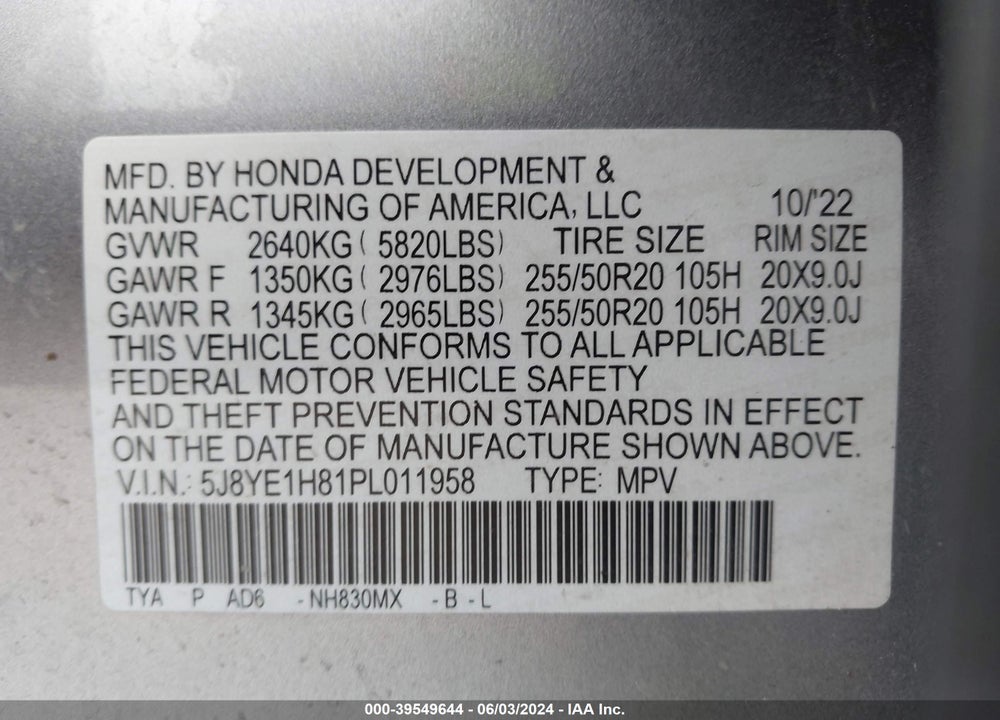 2023 ACURA MDX ADVANCE PACKAGE VIN: 5J8YE1H81PL011958