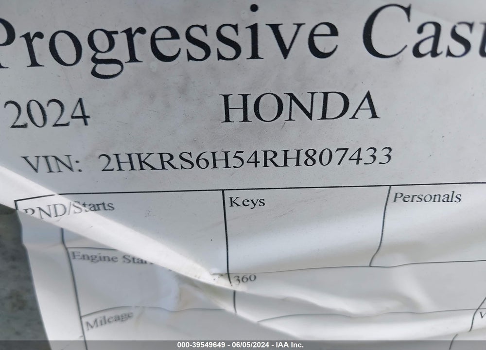 2024 HONDA CR-V HYBRID SPORT VIN: 2HKRS6H54RH807433