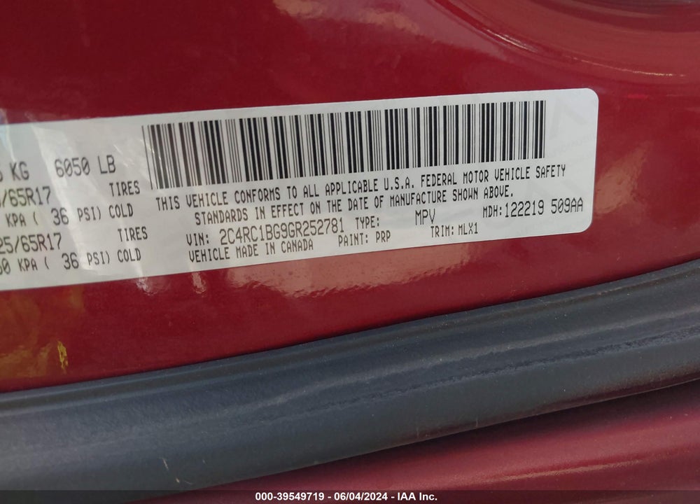2016 CHRYSLER TOWN & COUNTRY TOURING VIN: 2C4RC1BG9GR252781