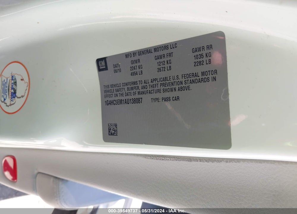 2010 BUICK LUCERNE CXL VIN: 1G4HC5EM1AU138087
