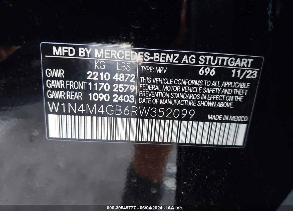 2024 MERCEDES-BENZ GLB 250 VIN: W1N4M4GB6RW352099