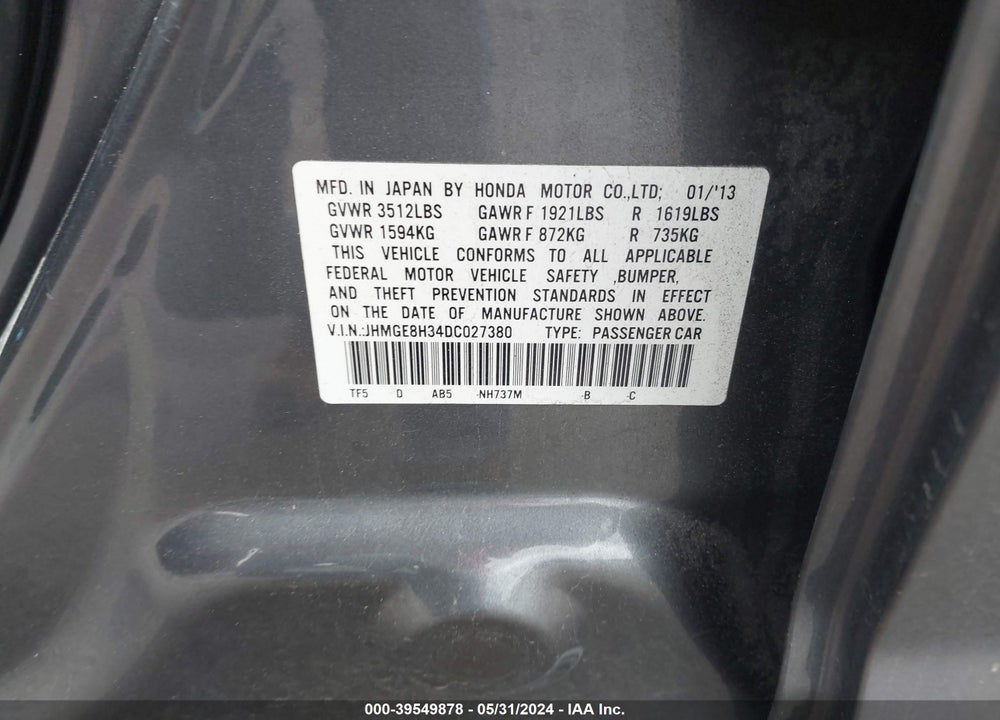 2013 HONDA FIT VIN: JHMGE8H34DC027380