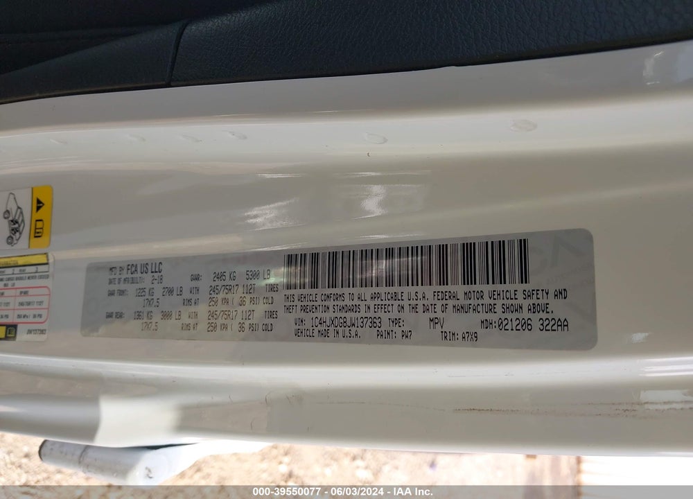 2018 JEEP WRANGLER UNLIMITED SPORT 4X4 VIN: 1C4HJXDG8JW137363