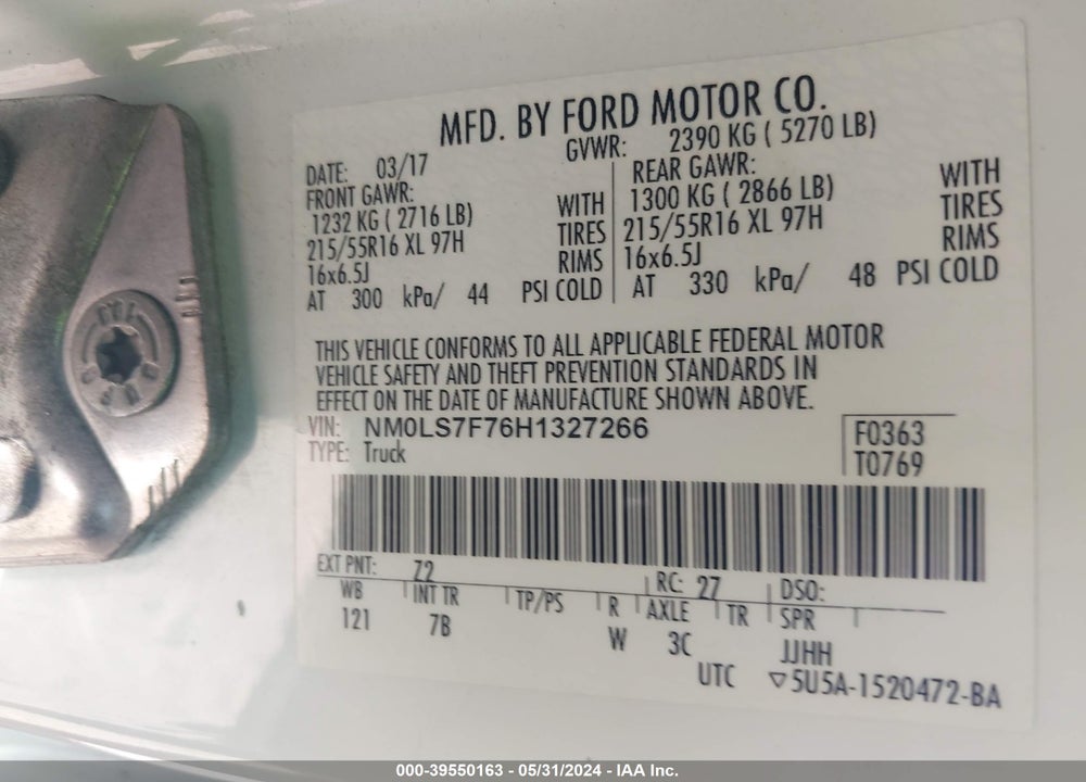 2017 FORD TRANSIT CONNECT XLT VIN: NM0LS7F76H1327266
