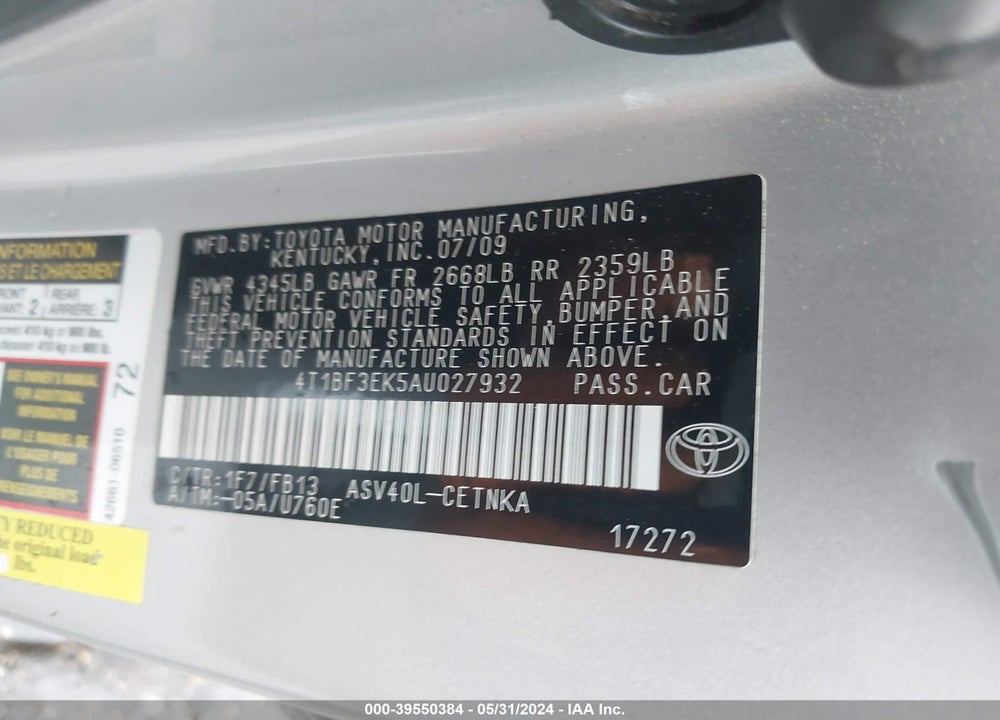 2010 TOYOTA CAMRY VIN: 4T1BF3EK5AU027932