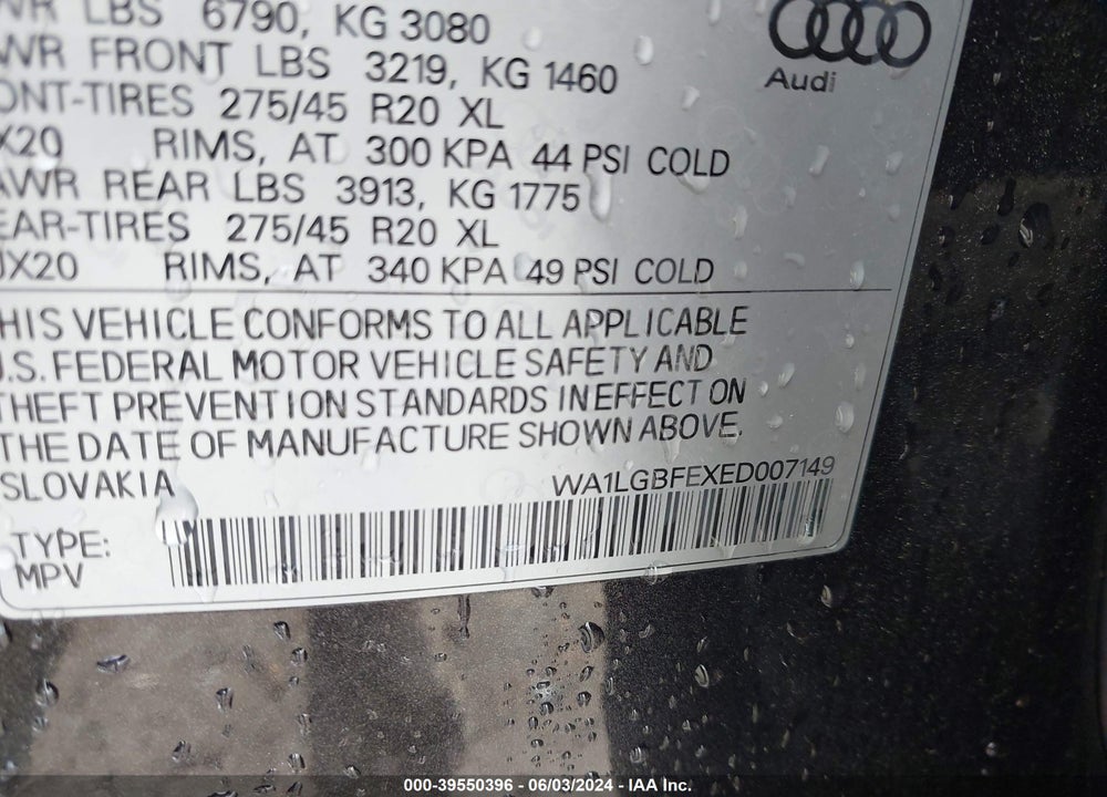 2014 AUDI Q7 3.0T PREMIUM VIN: WA1LGBFEXED007149