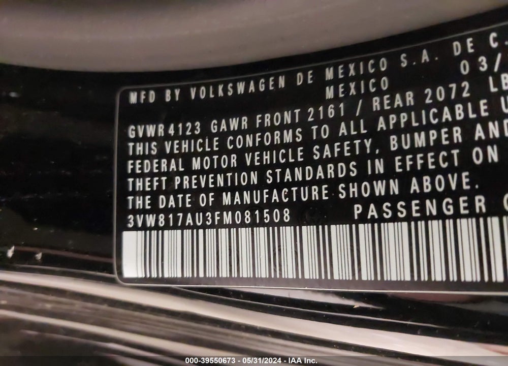 2015 VOLKSWAGEN GOLF LAUNCH EDITION 2-DOOR/TSI S 2-DOOR VIN: 3VW817AU3FM081508
