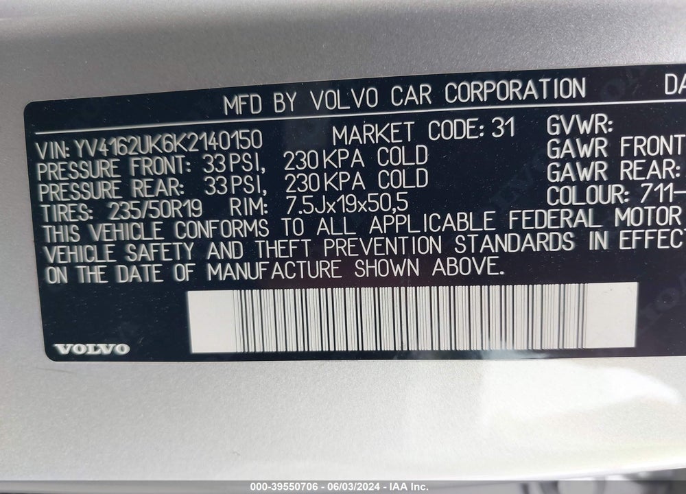 2019 VOLVO XC40 T5 MOMENTUM VIN: YV4162UK6K2140150