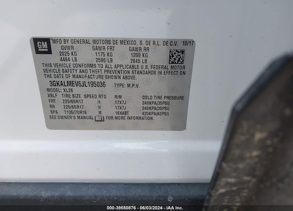2018 GMC TERRAIN SLE VIN: 3GKALMEV6JL195036