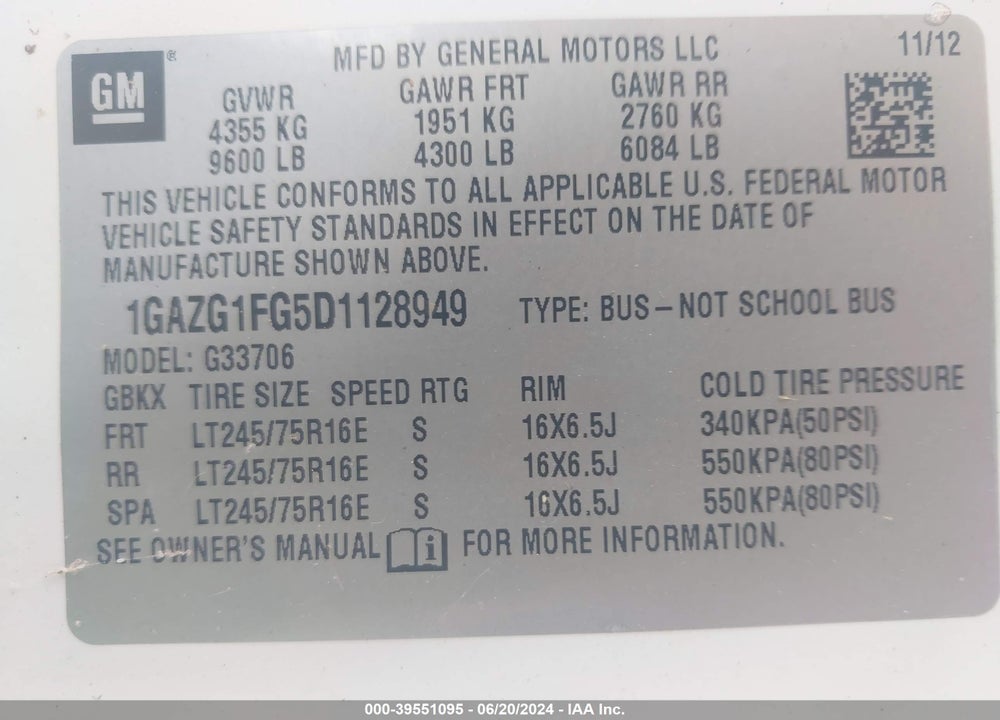 2013 CHEVROLET EXPRESS 3500 LT VIN: 1GAZG1FG5D1128949