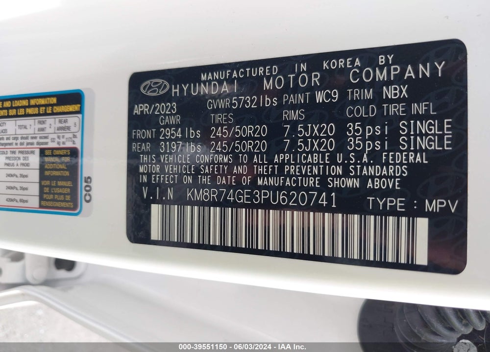 2023 HYUNDAI PALISADE CALLIGRAPHY VIN: KM8R74GE3PU620741