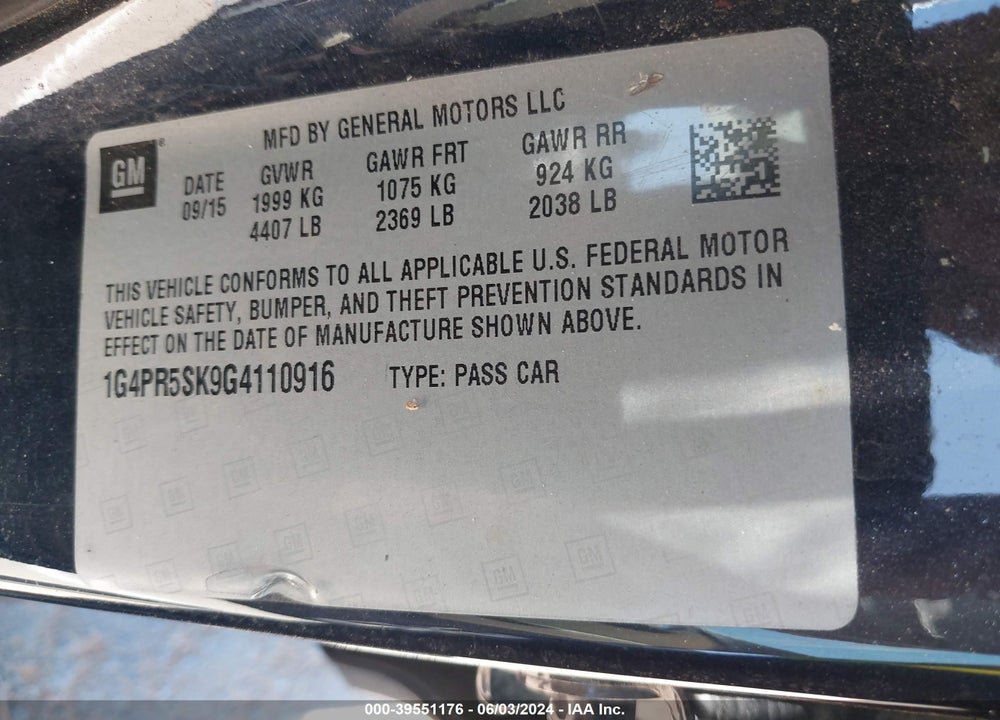 2016 BUICK VERANO CONVENIENCE GROUP VIN: 1G4PR5SK9G4110916