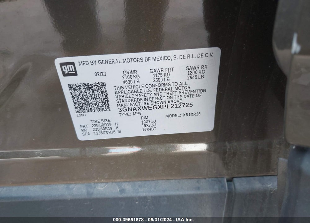 2023 CHEVROLET EQUINOX AWD RS VIN: 3GNAXWEGXPL212725