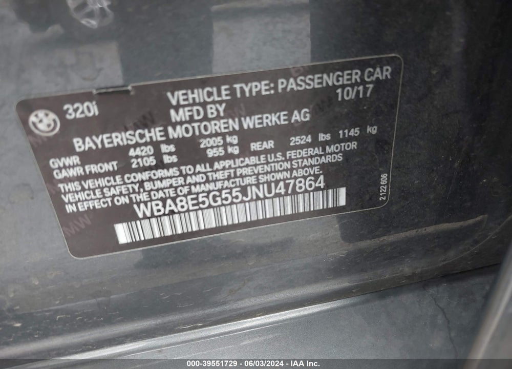 2018 BMW 320I XDRIVE VIN: WBA8E5G55JNU47864