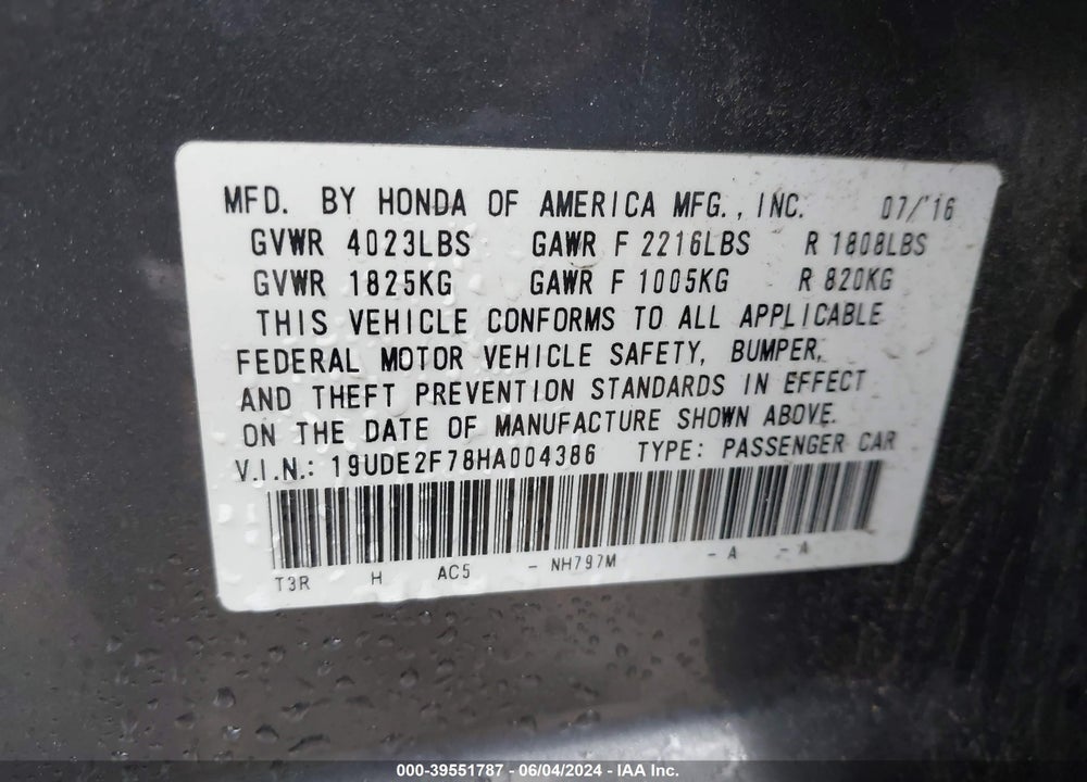 2017 ACURA ILX PREMIUM PACKAGE/TECHNOLOGY PLUS PACKAGE VIN: 19UDE2F78HA004386