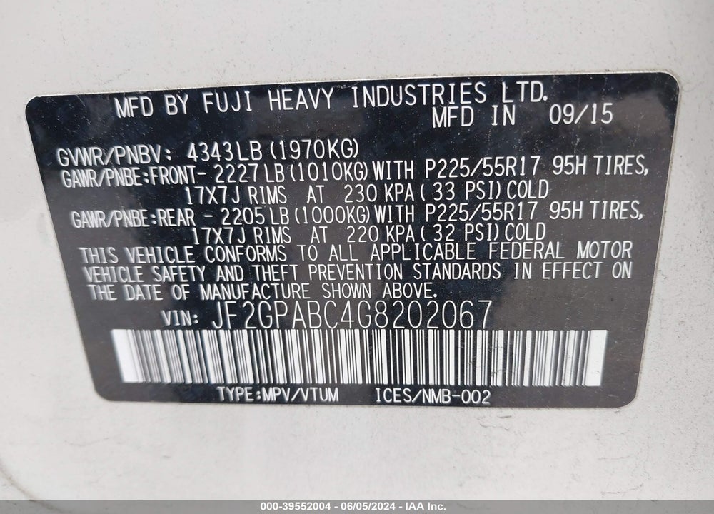 2016 SUBARU CROSSTREK 2.0I PREMIUM VIN: JF2GPABC4G8202067