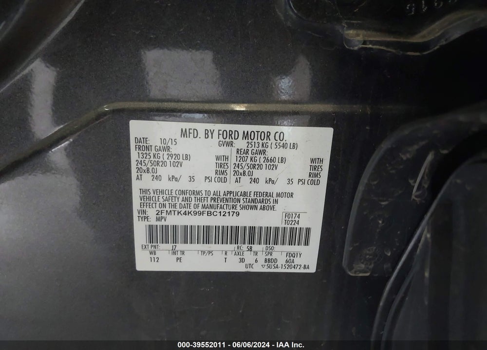 2015 FORD EDGE TITANIUM VIN: 2FMTK4K99FBC12179