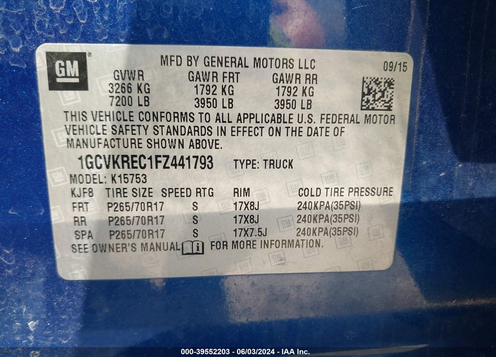 2015 CHEVROLET SILVERADO 1500 1LT VIN: 1GCVKREC1FZ441793