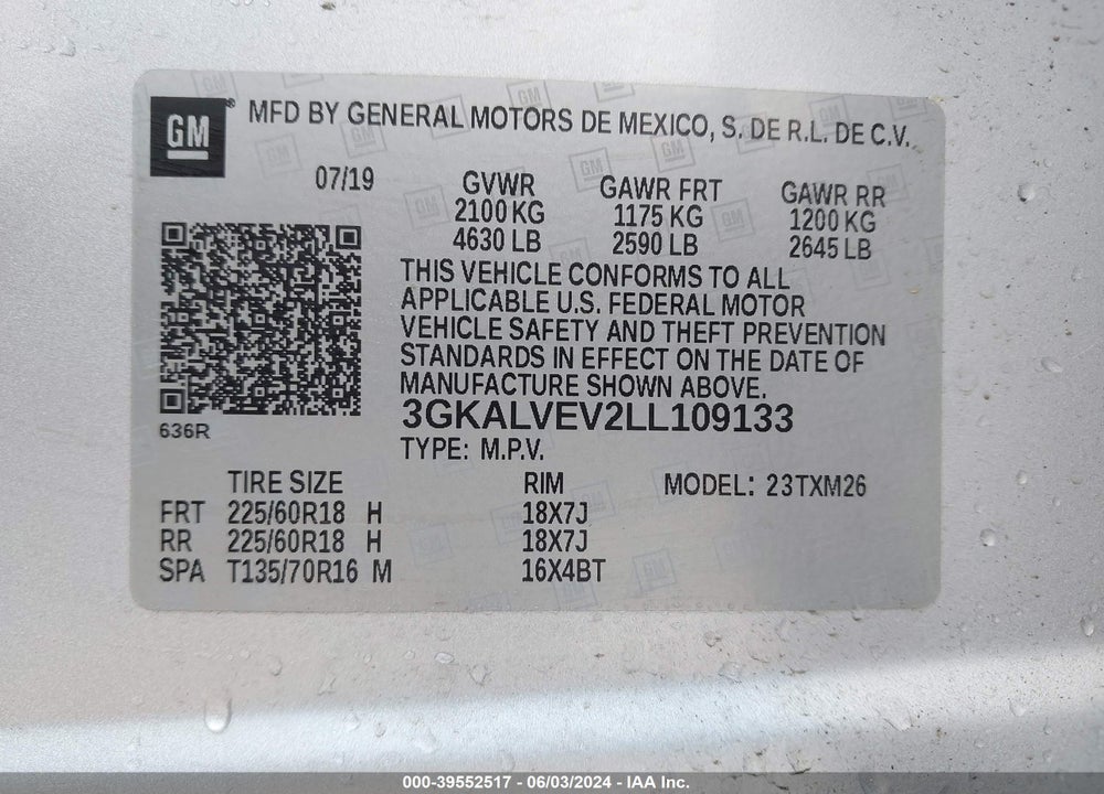 2020 GMC TERRAIN AWD SLT VIN: 3GKALVEV2LL109133